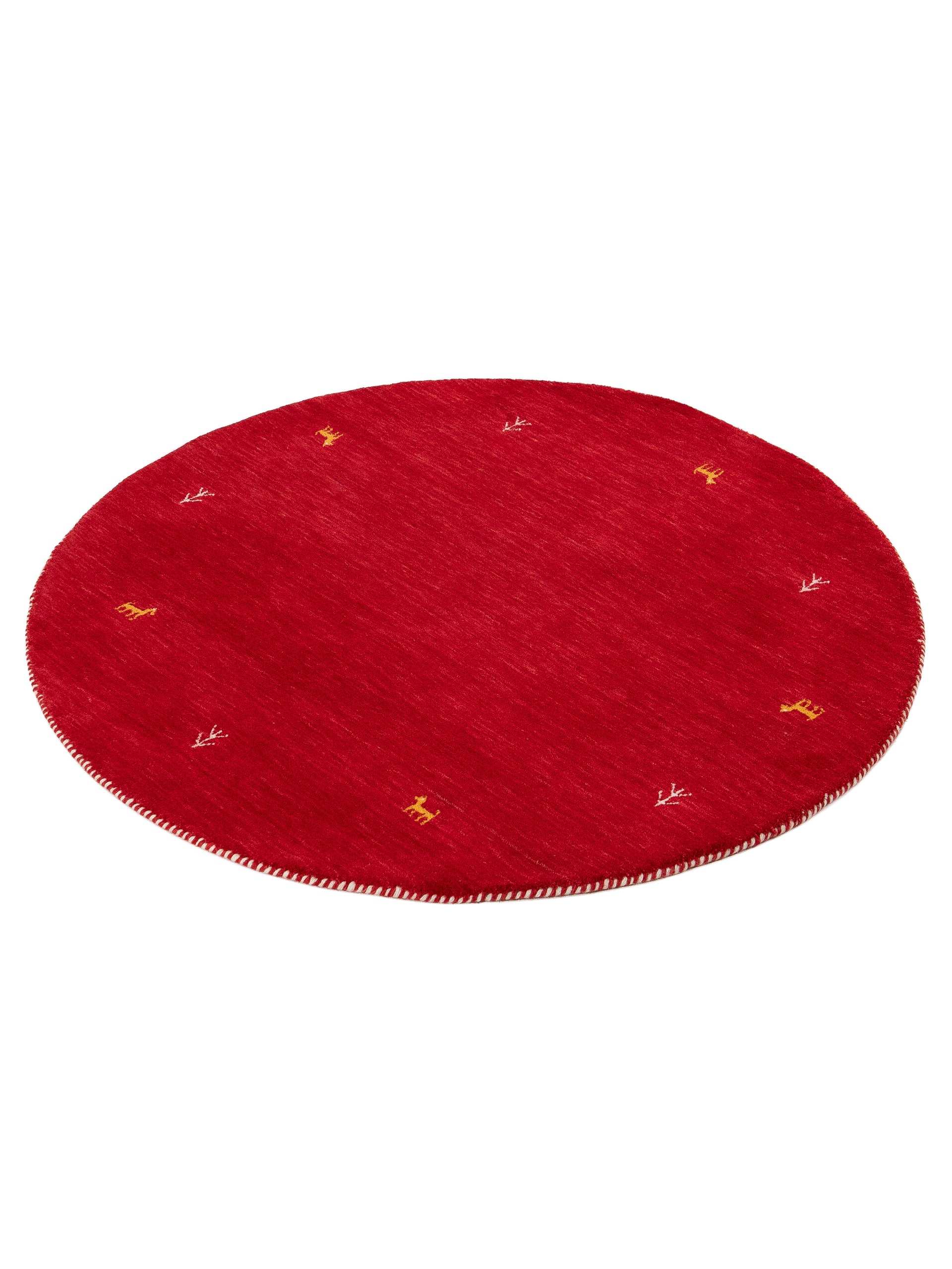 Wollteppich Gabbeh Uni Rund Rot aus Wolle