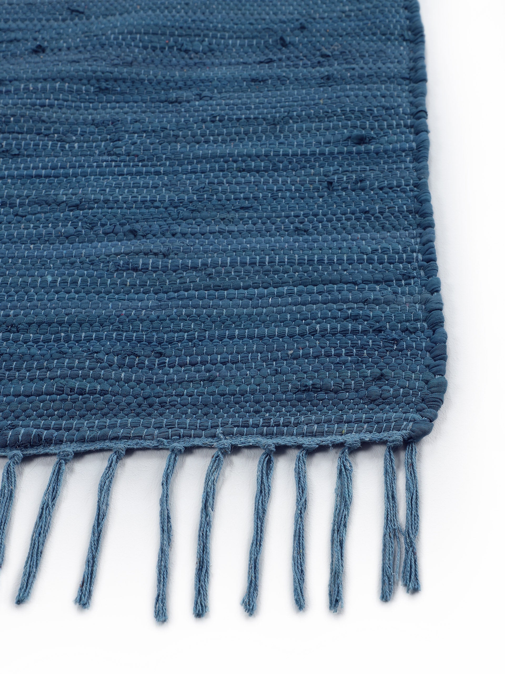 Kelim Chindi Uni Läufer Blau in blau aus baumwolle