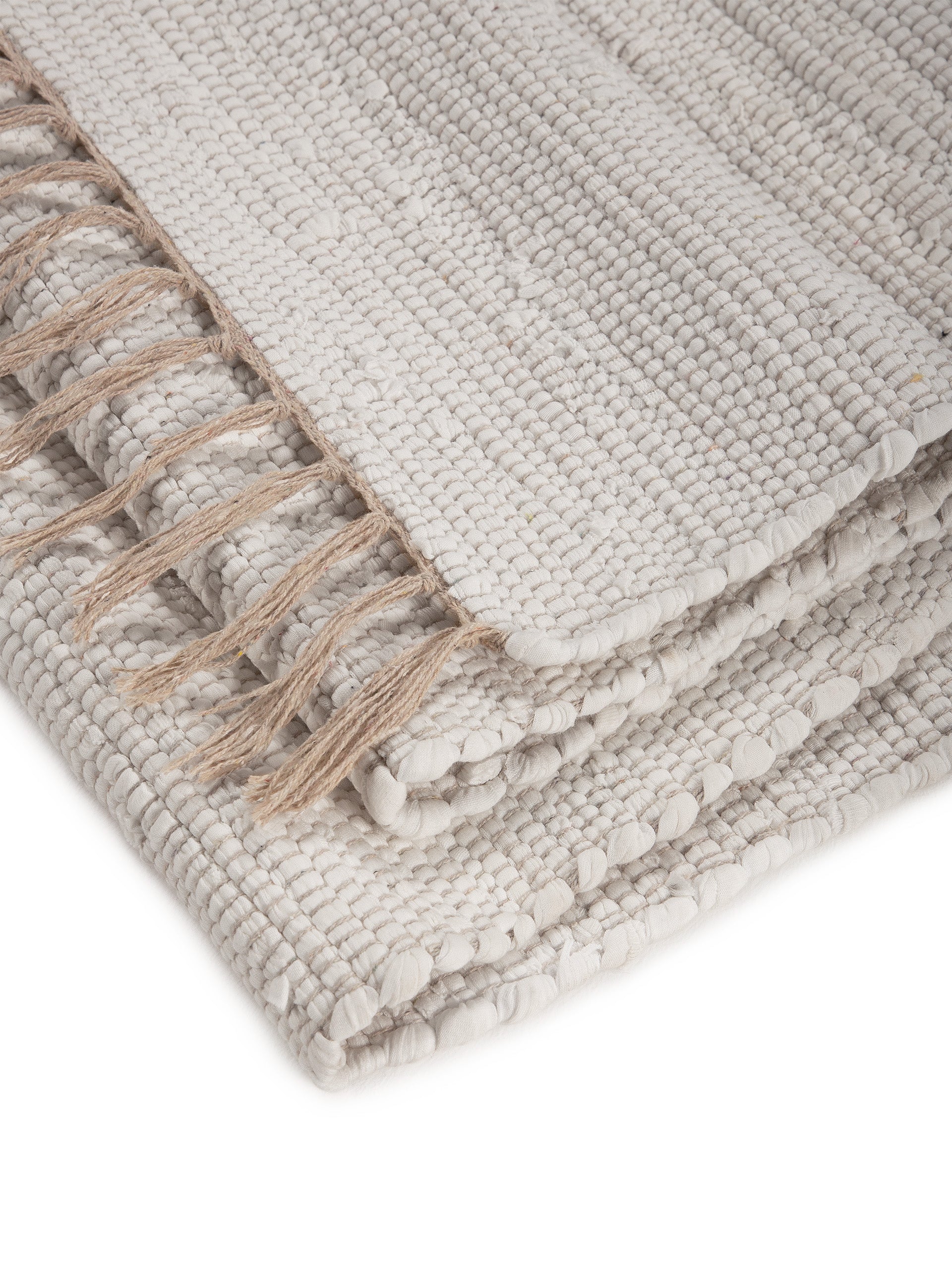 Kelim Chindi Uni Läufer Weiß in weiß aus baumwolle