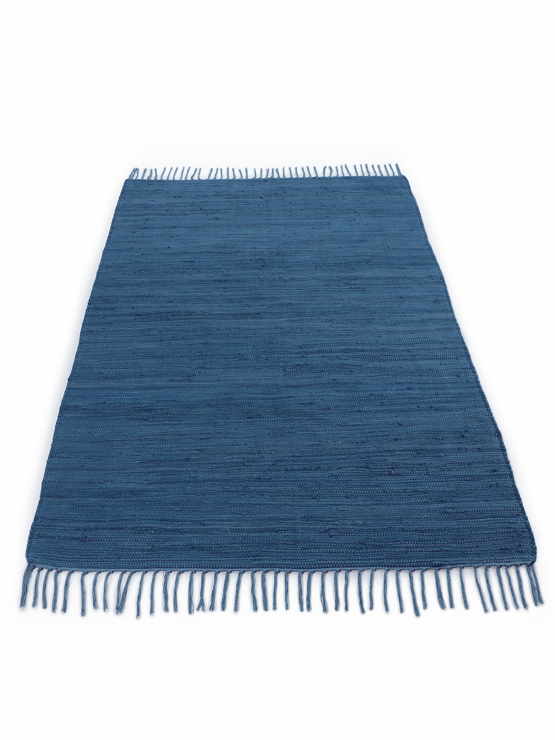 Kelim Chindi Uni Blau in blau aus baumwolle