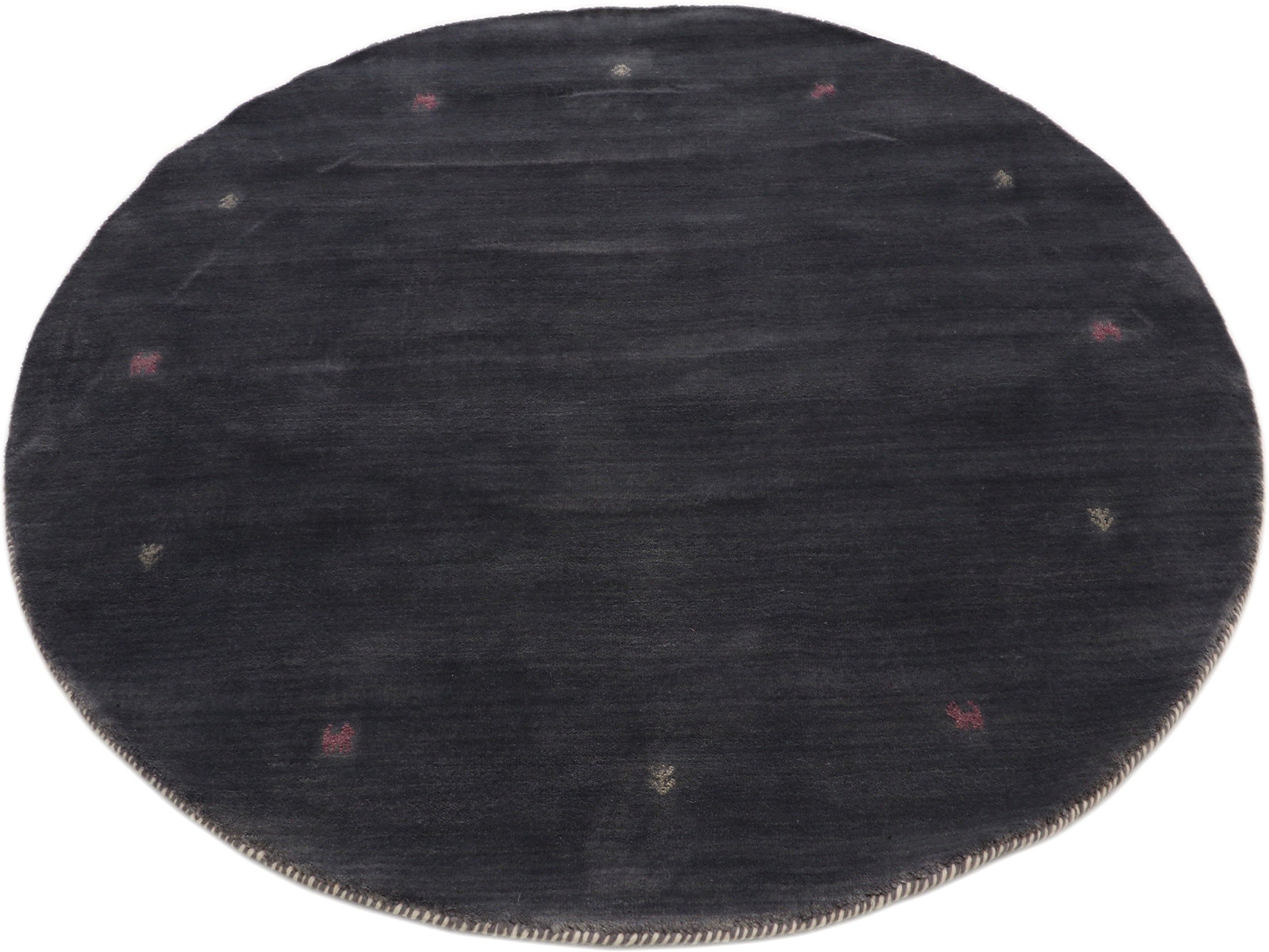 Wollteppich Gabbeh Uni Rund Grau in grau aus wolle