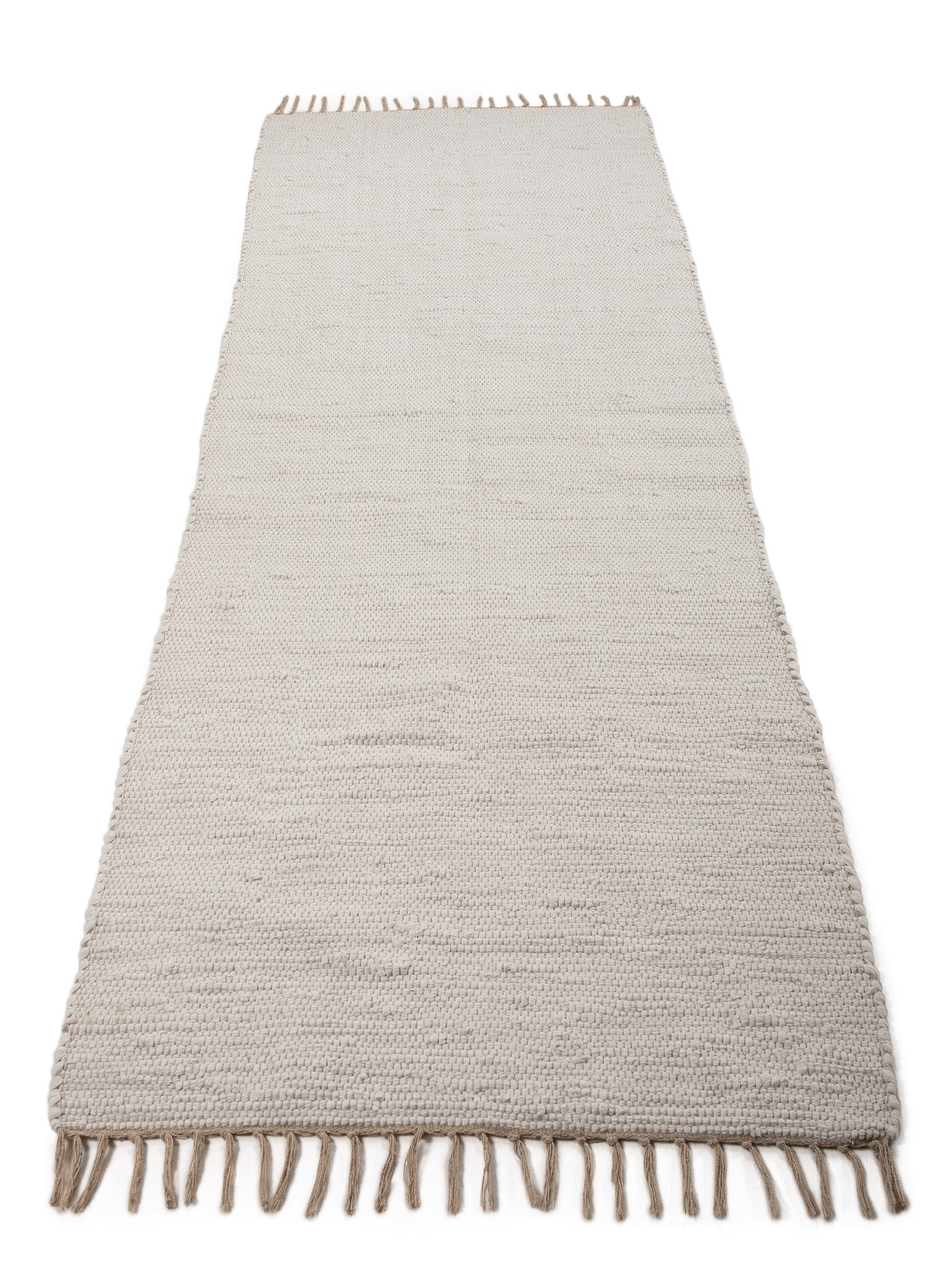 Kelim Chindi Uni Läufer Weiß in weiß aus baumwolle