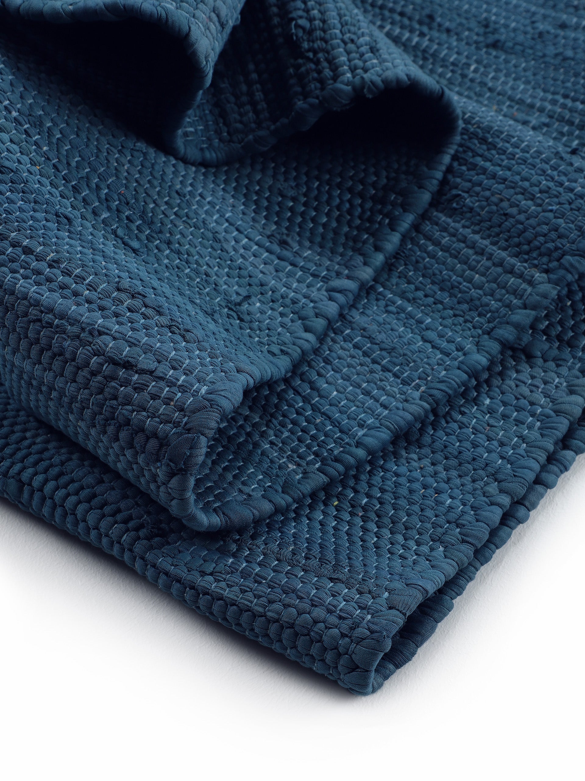 Kelim Chindi Uni Blau in blau aus baumwolle