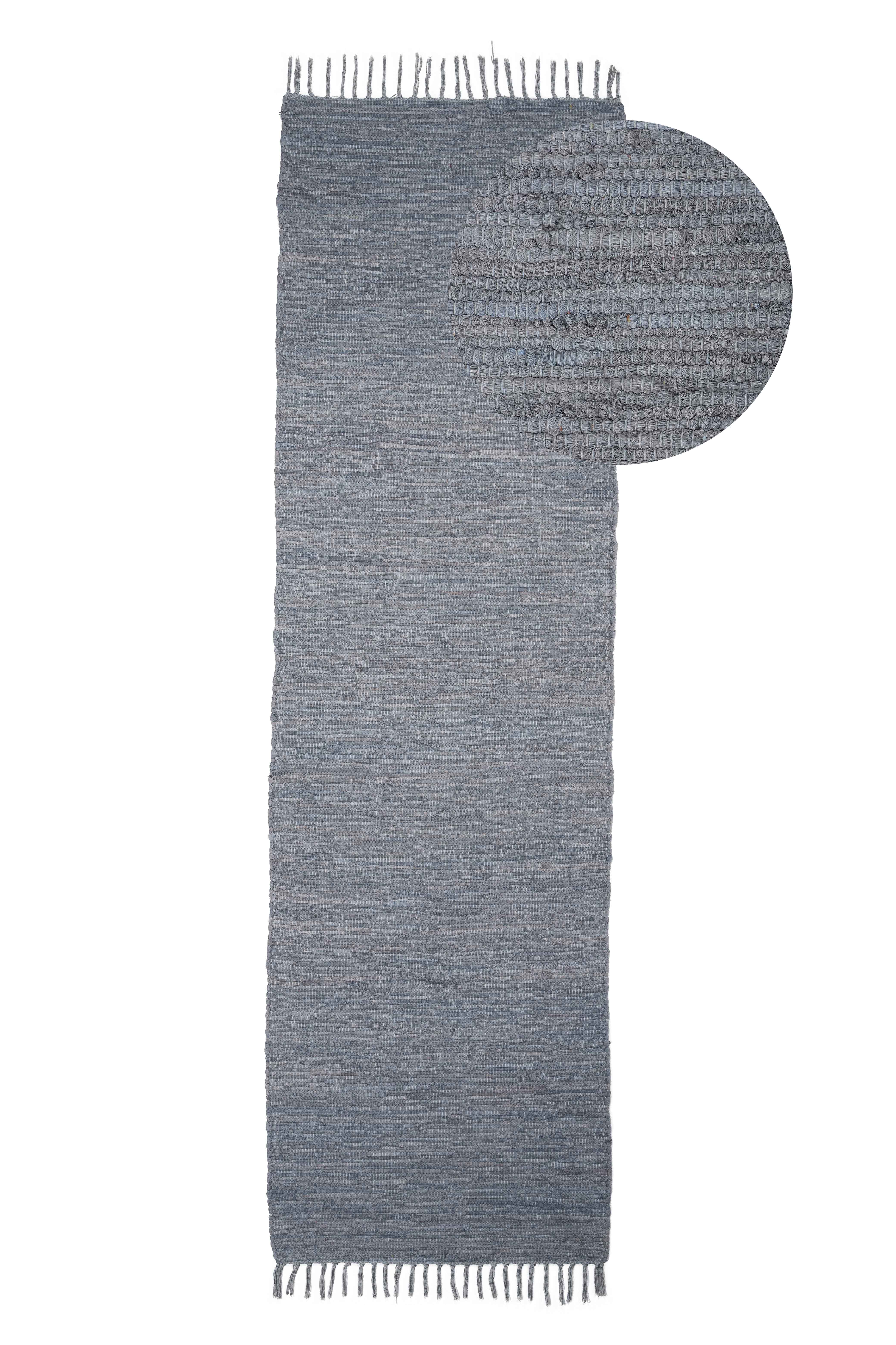 Kelim Chindi Uni Läufer Hellgrau in hellgrau aus baumwolle