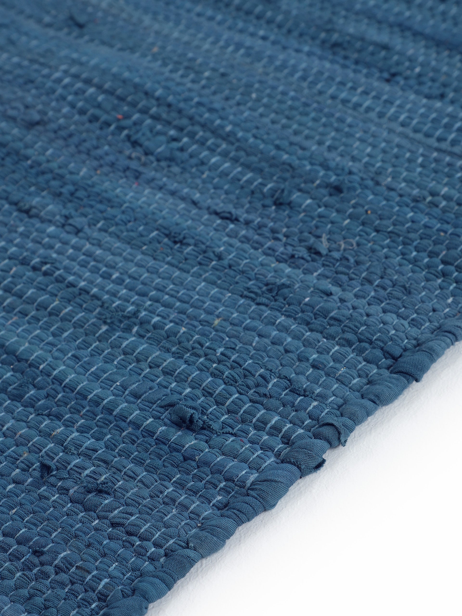 Kelim Chindi Uni Blau in blau aus baumwolle