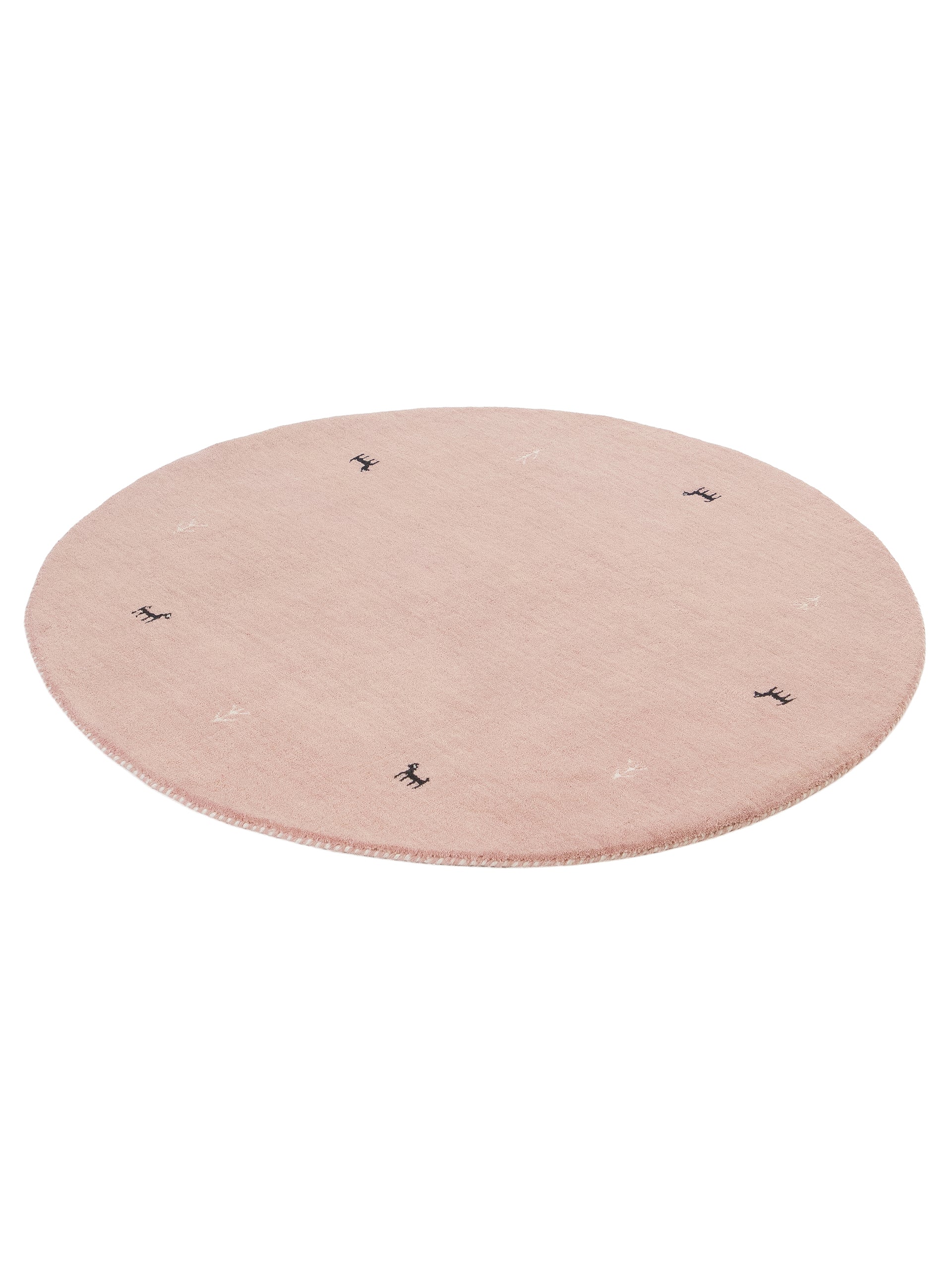 Wollteppich Gabbeh Uni Rund Rosa aus Wolle