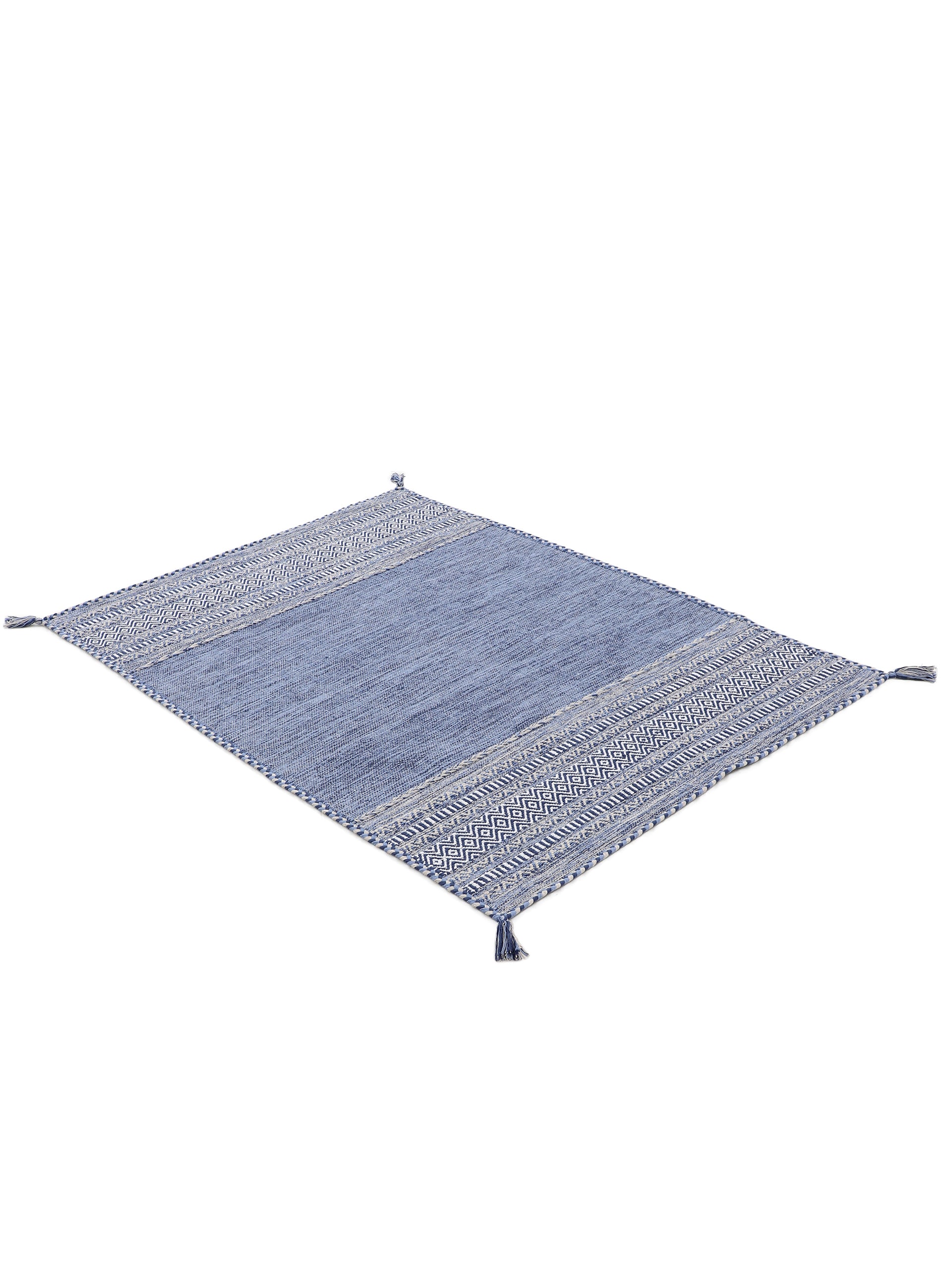 Flachgewebeteppich Kelim Azizi Blau aus Baumwolle