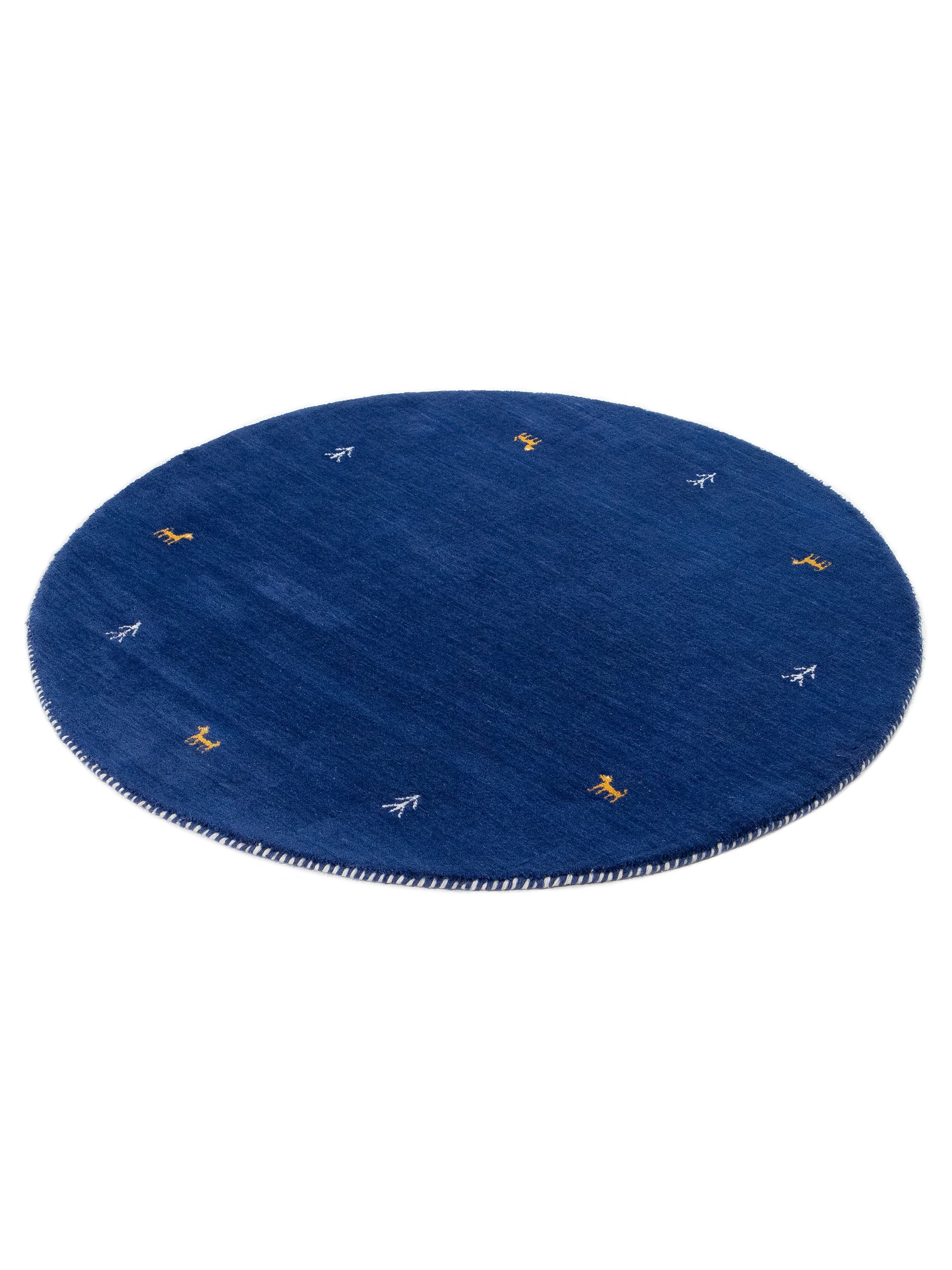 Wollteppich Gabbeh Uni Rund Blau aus Wolle