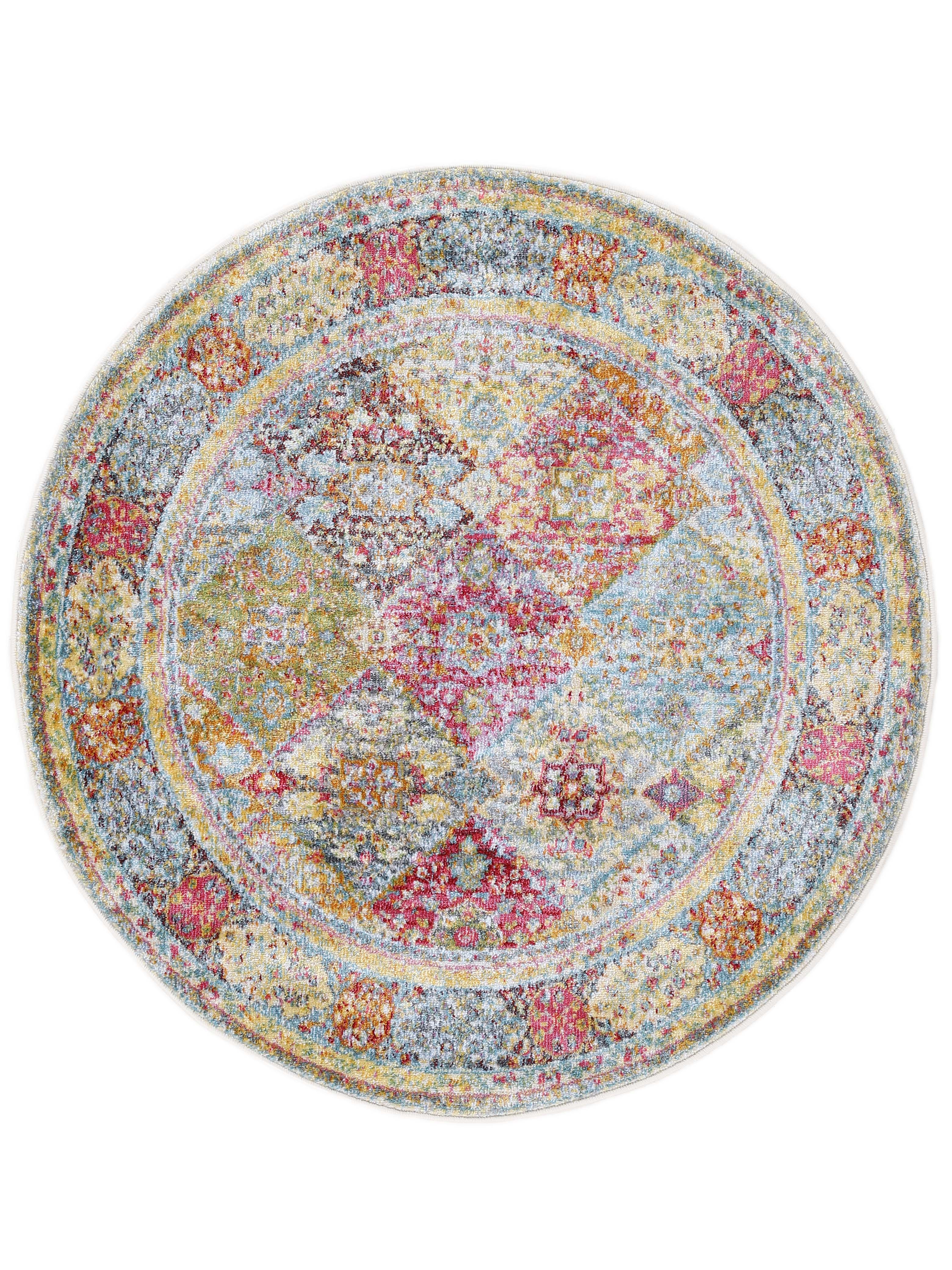 Vintage Teppich Harleen Rund Multicolor in multicolor aus kunstfaser